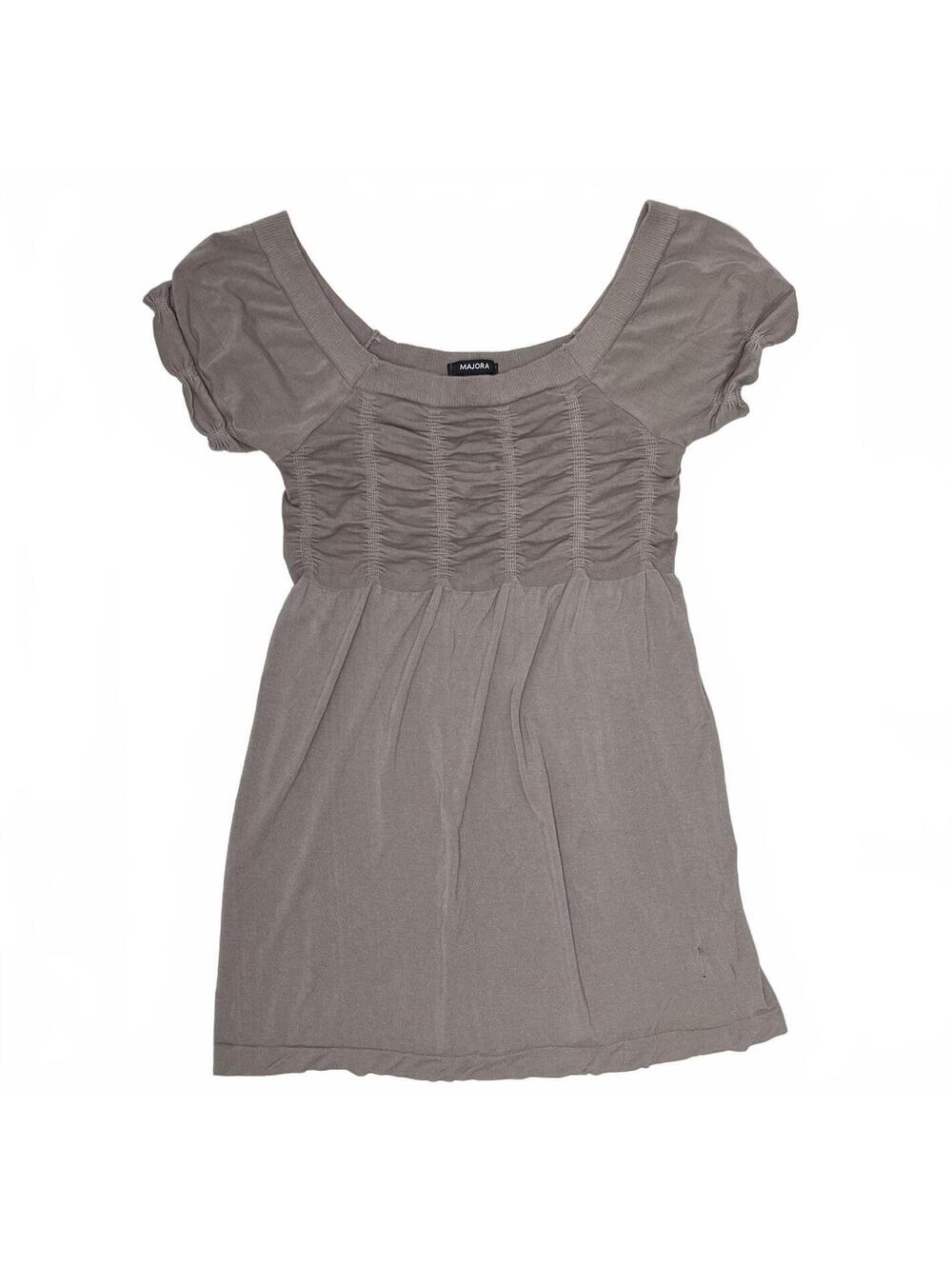 Y2K Majora M Taupe Ruched Babydoll Mini Dress Off Shoulder Fairy Grunge Coquette